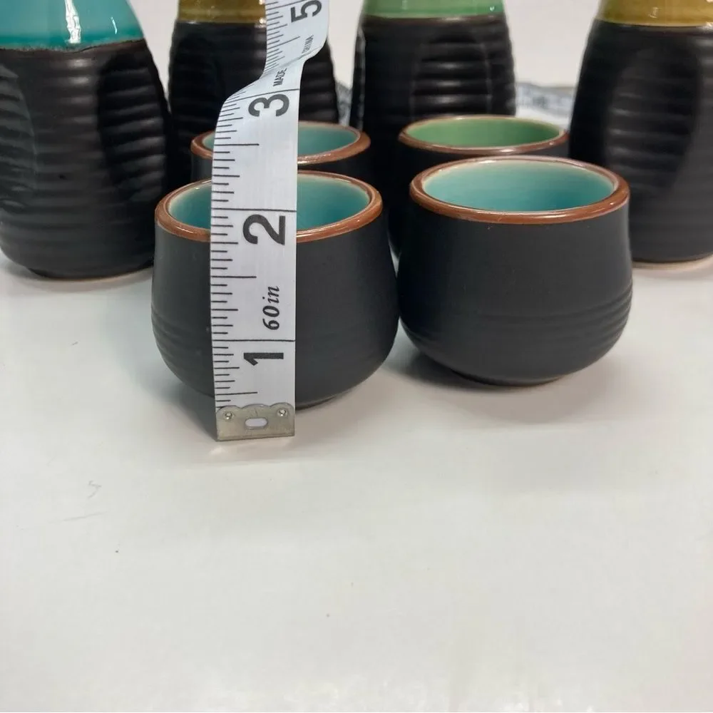 Sake Set 8pc Tokkuri Ochoko Ceramic Multicolor Glaze Japanese Style Gift Set Bar